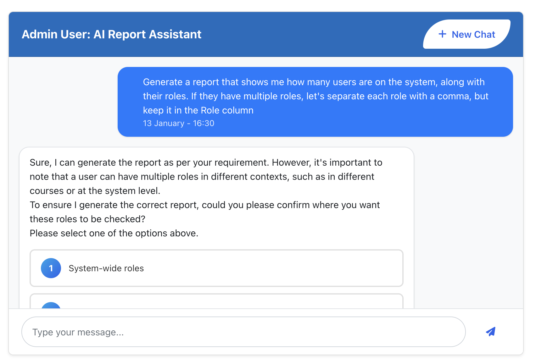 AI Chat Interface - Natural language Moodle reporting